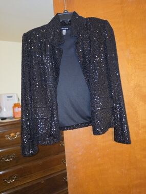 Cable & Gauge Black Sequin Collar Top